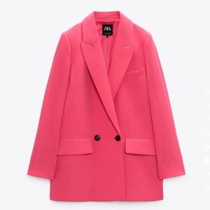 NWT Zara Pink Fuchsia Oversized Long Blazer Size Large